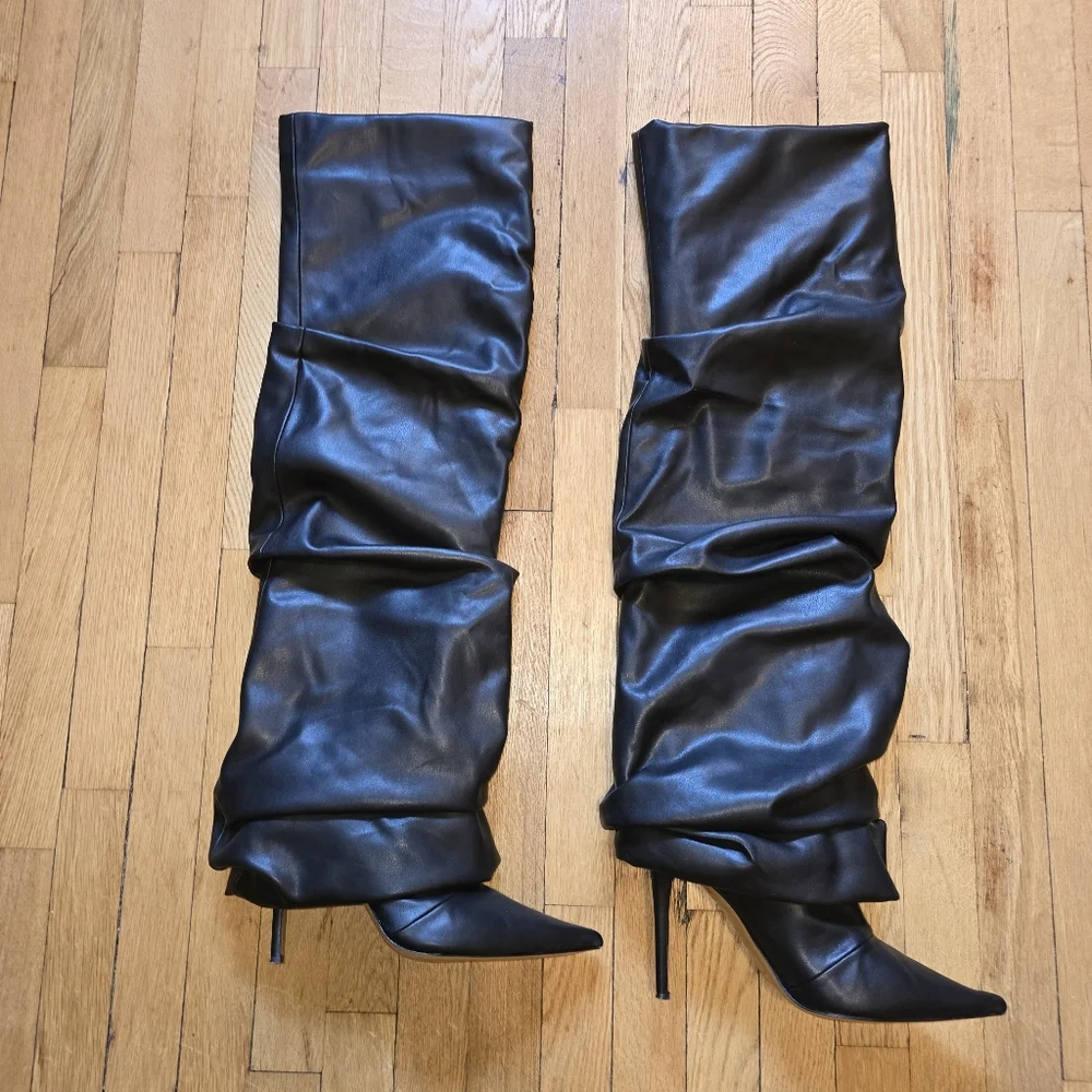 ALEXANDRE VAUTHIER Black Draped Thigh-High Boots Sz 41 (US 10/11)